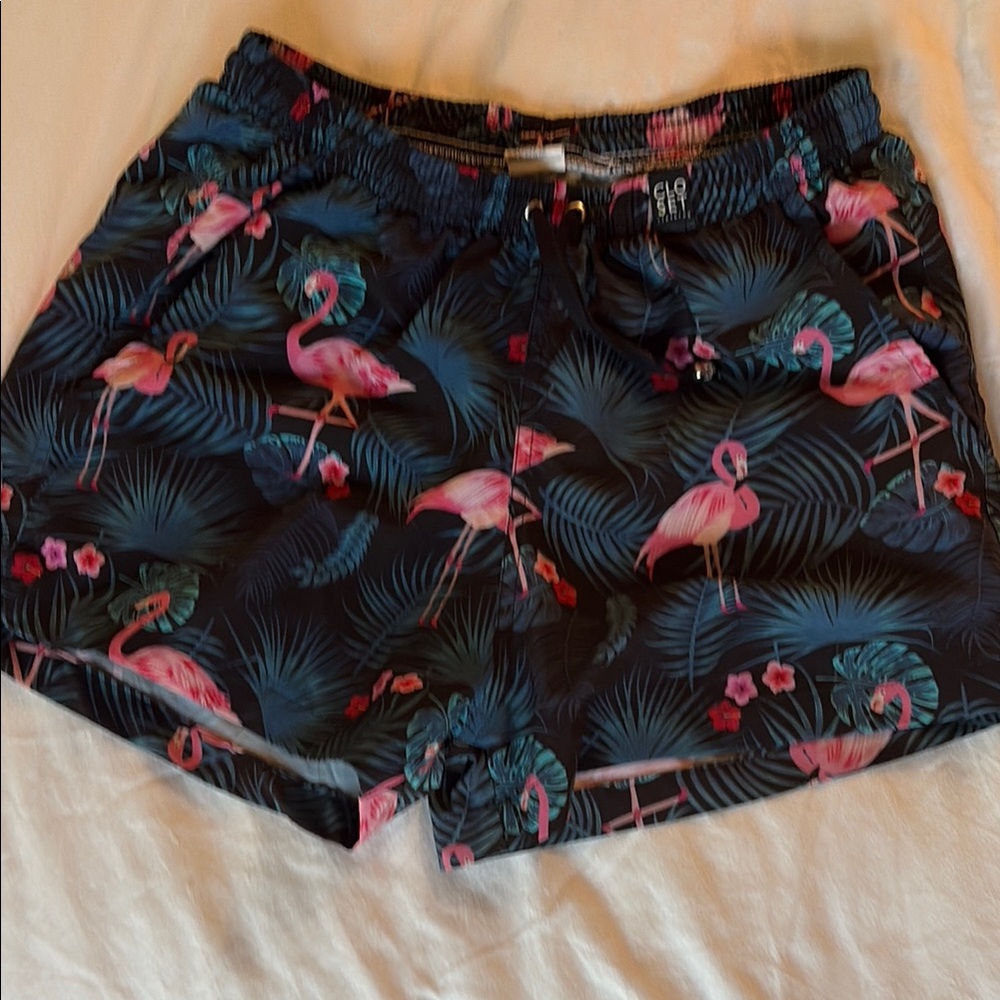 Flamingo Print Swim Shorts | 3 inch inseam | short shorts to cover speedo